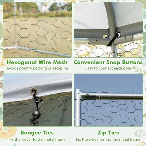Miniatura 5 de Giantex Gallinero de metal grande, gallinero hexagonal de 13 pies con cubierta impermeable, marco de acero resistente, 12 estacas, jaula de aves