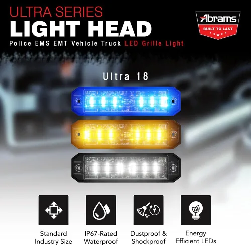 Miniatura 2 de Abrams Ultra Series [Rojo/Blanco] 18W - 6 LED [SAE Clase 1] EMS EMT Vehículo de camión de bomberos [Color dividido] Luz de advertencia