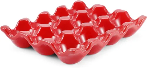 Miniatura 27 de Flexzion Organizador de huevos cerámico para nevera - Bandeja de huevos de 6 tazas, contenedor de porcelana para media docena, organizador de Gris