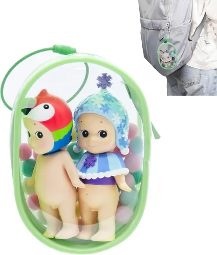 Miniatura 13 de Bolsa de exhibición de figuras transparentes, bolsa de almacenamiento portátil para figuras con llavero, mini caja ciega para colgar muñecas, cierre