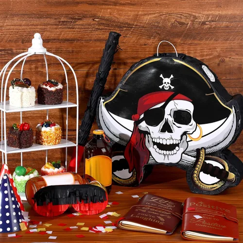 Miniatura 4 de Paquete de piñata pirata, juego de fiesta pirata, incluye máscara de capitán Piñata Bat Stick para fiesta de cumpleaños, aventura náutica