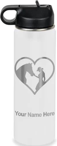 Miniatura 71 de LaserGram Botella de agua personalizada, corazón de vaquera de caballo, acero inoxidable de doble pared aislada al vacío con popote superior, regalo
