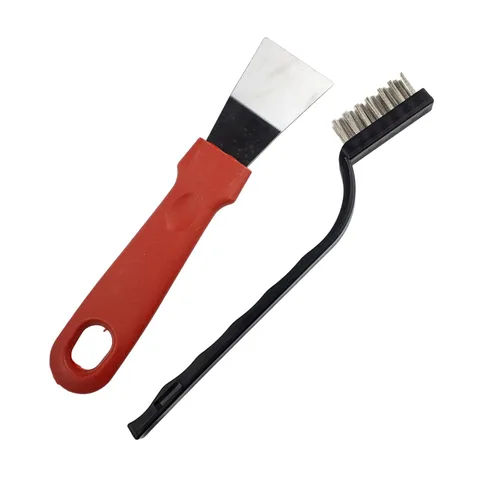 Miniatura 4 de Mini cepillo de alambre, juego de 8 cepillos de acero inoxidable, cepillo para raspar para limpiar escoria de soldadura y óxido, y calcomanías