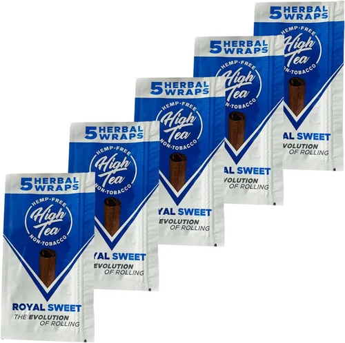 High Tea Non Tobacco - Envolturas naturales para fumar a base de hierbas, 25 envolturas autoenrollables, hechas de hojas de té, 5 unidades (paquete
