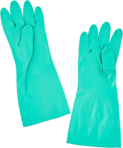 Miniatura 16 de Restaurantware Guantes de limpieza verdes, 10 pares de guantes de nitrilo de 15 mil de grosor, pequeños y resistentes con puño largo, forro