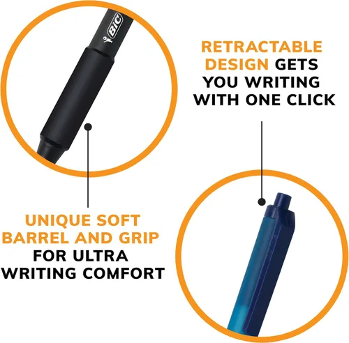 Miniatura 6 de BIC Bolígrafos retráctiles negros de tacto suave, punta media (0.039 pulgadas), paquete de 12 unidades, bolígrafos negros con agarre cómodo y suave