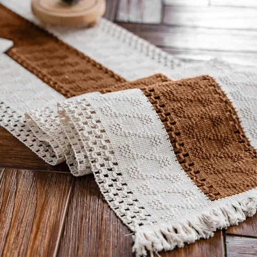 Miniatura 11 de Camino de mesa de macramé, color beige crema, bohemio, con borlas, camino de mesa de algodón tejido a mano, camino de mesa rústico para cocina