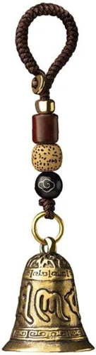 Campana de latón vintage de seis palabras, llavero budista tibetano de meditación con cordón colgante para coche, accesorios