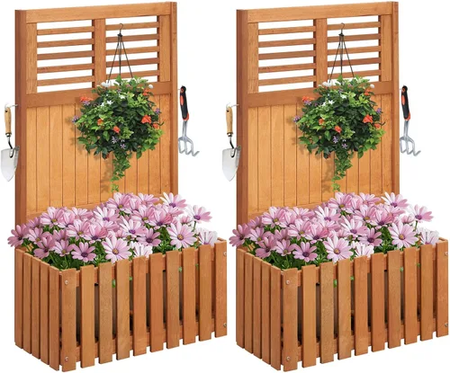 Miniatura 15 de Giantex Cama de jardín elevada de madera con enrejado, maceta para exteriores con base abierta para plantas trepadoras, profundidad de plantación