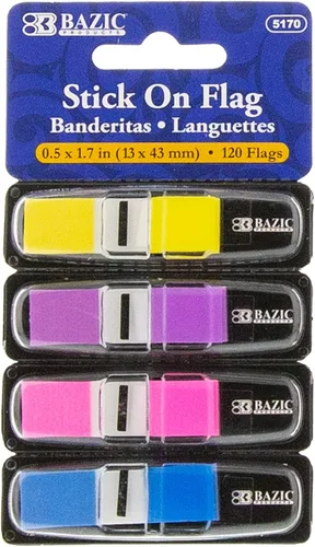 BAZIC - Dispensadores de marcadores de página de neón de 0.5 x 1.7 pulgadas, pestañas de índice de bandera de PET de color neón, notas adhesivas,