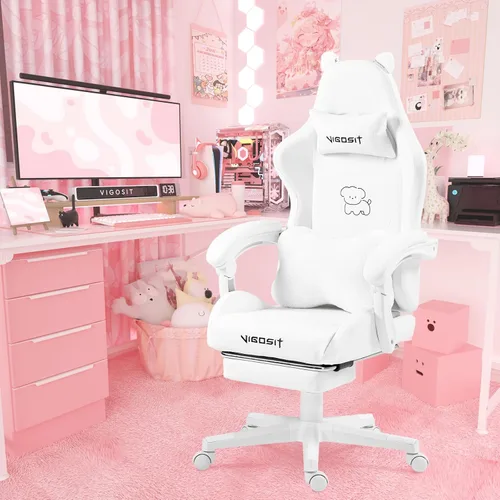 Miniatura 12 de Vigosit Silla de Gaming con Orejas de Gato de Piel Sintética PU Ergonómica Regulable Silla de Oficina para Escritorio de Computadora para Jugadores