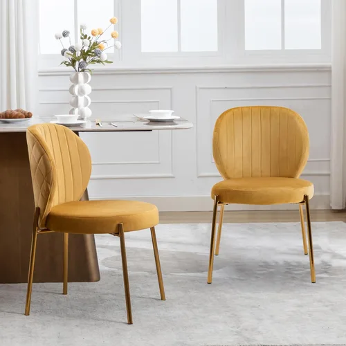 Miniatura 9 de DAGONHIL Juego de 2 sillas de comedor, sillas de terciopelo, modernas sillas tapizadas de mediados de siglo con patas de metal dorado para cocina