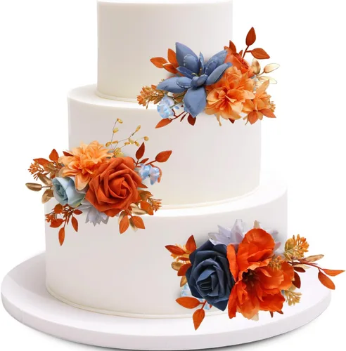 Miniatura 11 de Marriwise 3 piezas de flores prefabricadas, decoración de pastel de boda rosa baya, decoración de flores artificiales para boda, ceremonia