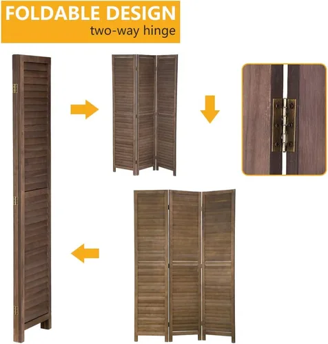 Miniatura 5 de Divisor de habitación plegable de 3 paneles de 69 pulgadas de alto, pantallas de privacidad portátiles de madera maciza independiente para Marrón