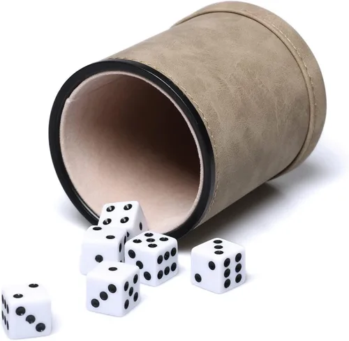 Miniatura 18 de Juego de dados de piel sintética con forro de fieltro con 6 dados de puntos (negro, paquete de 1)