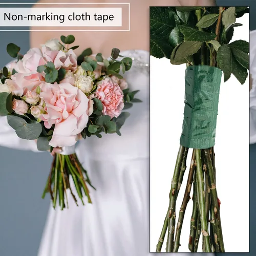 Miniatura 6 de Prudiut Cinta floral verde impermeable con flores, cinta adhesiva de 1/2 pulgada de ancho para envolver ramos, manualidades florales