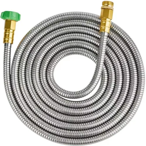 Miniatura 9 de SKYWARD Manguera de jardín corta de acero inoxidable 304 de 1 pie con conector de metal hembra a macho, manguera de agua antifugas, flexible