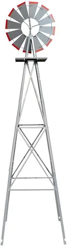 Miniatura 5 de VINGLI Molino de viento ornamental de 8 pies para decoración de jardín trasero, veleta meteorológica, molino de viento de metal resistente con Gris