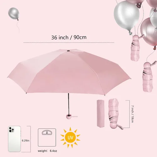 Miniatura 3 de ALFROTEY Mini paraguas de viaje plegable para lluvia con protección anti-UV, ligero, compacto, ideal para mochilas y bolsos, perfecto para mujeres
