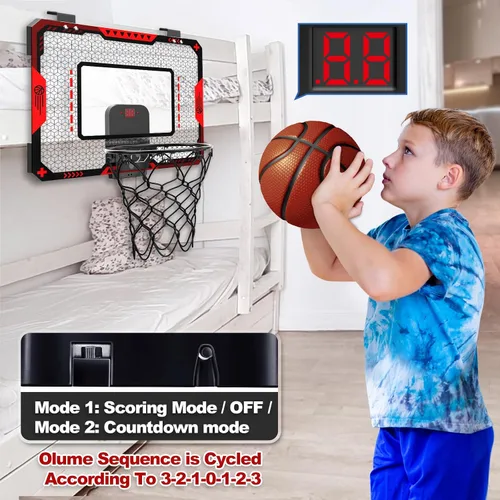 Miniatura 5 de Aro de baloncesto interior para niños de 5 a 10 años, con marcador electrónico y 3 bolas, mini aro sobre la puerta para cumpleaños de niños
