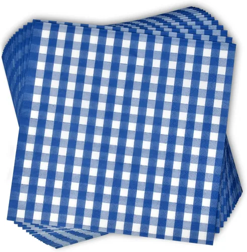 Miniatura 3 de Servilletas de cóctel a cuadros azules, paquete de 100 servilletas desechables para fiesta, picnic, boda, vajilla azul y blanco a cuadros