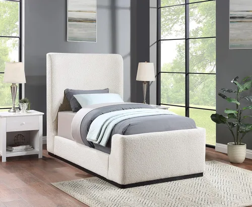 Miniatura 2 de Meridian Furniture OliverCream-T Colección Oliver Modern Cama individual tapizada de tela boucle contemporánea con acabado de cepillo de alambre