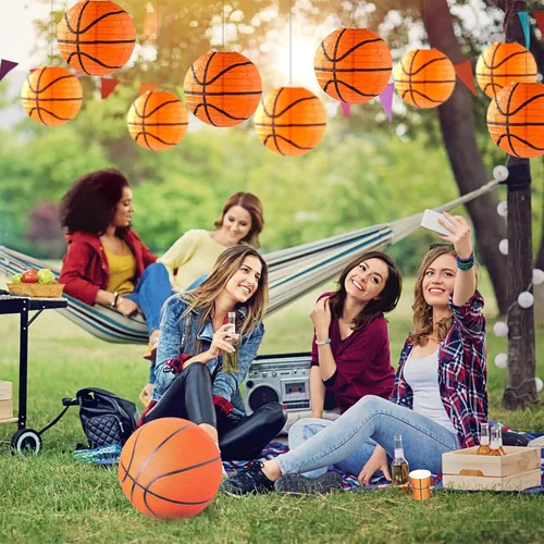 Miniatura 6 de 10 Piezas Linternas de Papel de Baloncesto Naranjas Decoraciones de 8 Pulgadas para Colgar del Techo Linternas de Baloncesto Linternas de Papel