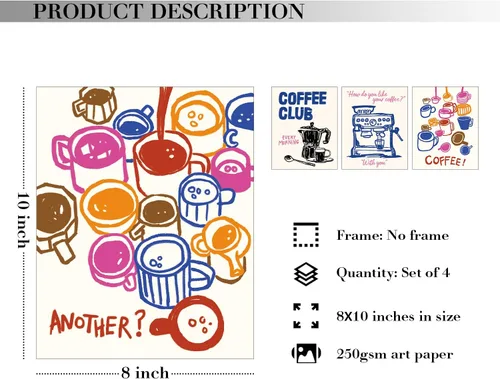 Miniatura 2 de JXREQ Trendy Vinatge - Juego de 4 impresiones artísticas de pared para cocina, cafetería, cocina, cafetería, carrito, 8 x 10 pulgadas, sin marco