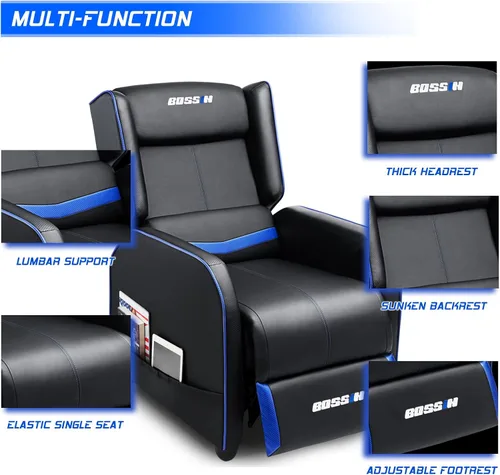 Miniatura 7 de BOSSIN Silla Reclinable Gaming para Adultos 400lbs Estilo Racing Sofá Grande y Alto Asiento Reclinable de Cuero PU, Lounge Ergonómico Moderno Cómodo