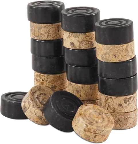 Radicaln Figuras de damas de mármol de 1.25 pulgadas, negro y coral, hecho a mano, juego de mesa para exteriores, juego de ajedrez de viaje, juego