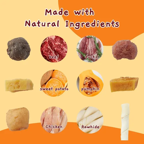 Miniatura 4 de Jungle Calling Golosinas para perros, brocheta para perros con palo de bacalao, masticables sin cuero crudo, hechas con pollo, pato, carne de res