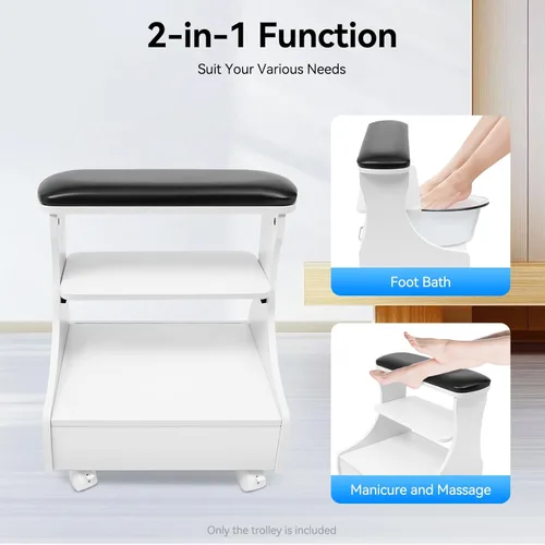 Miniatura 4 de Bepritm - Pie de pedicura portátil, taburete de pedicura ajustable con estante extraíble y ruedas, soporte de descanso multifuncional, estación