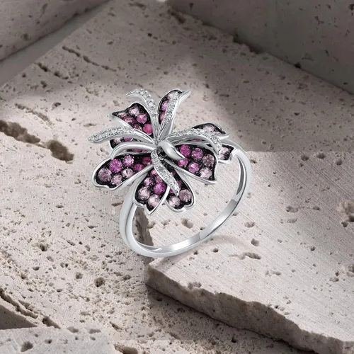 Miniatura 3 de Santuzza Anillo de oro macizo de 10 quilates con piedras preciosas para mujer