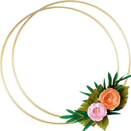 Paquete de 2 anillos de aro de metal grandes de 14 pulgadas con diseño floral de macramé dorado para hacer coronas de boda y manualidades,