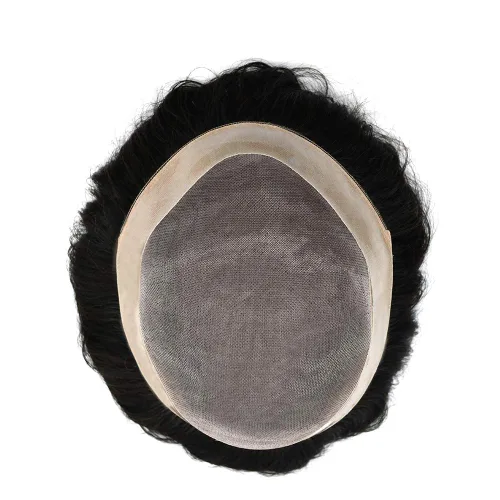 Miniatura 5 de Sistema de cabello humano tipo tupé para hombre, duradero, de encaje fino, mono, piel de polietileno de poliuretano de repuesto alrededor de #1B