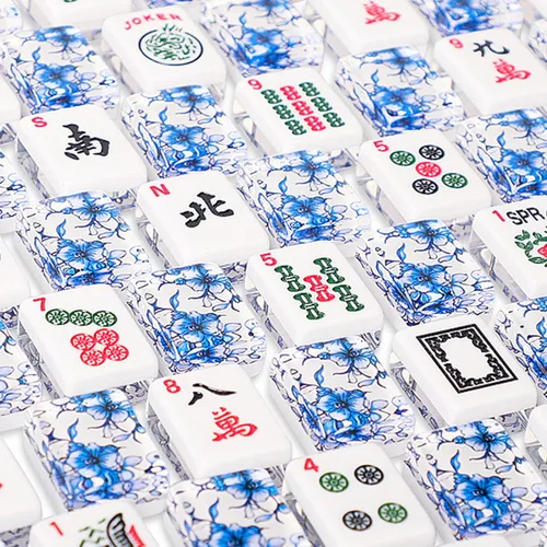 Miniatura 9 de Juego de Mahjong Americano, 166 Azulejos Premium de Acrílico con Impresiones Azules, 4 Estante/Empujadores de Color Todo en Uno, Juego Completo