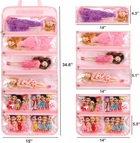 Miniatura 3 de JIANYA Bolsa de almacenamiento para muñecas, exhibición de juguetes, organizador de almacenamiento de transporte, vista clara, compatible con todas