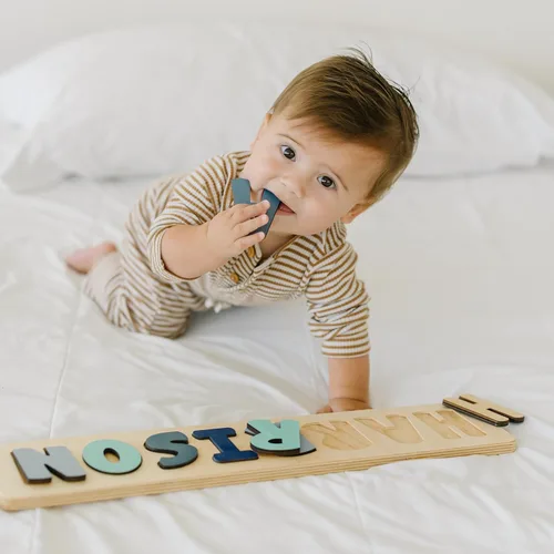 Miniatura 5 de Rompecabezas de madera personalizado con nombre para niños, hecho a mano en EE. UU. por Bloom Owl, regalos personalizados para bebés niños y niñas