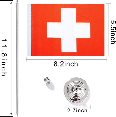 Miniatura 2 de ZXvZYT Paquete de 2 banderas de mesa suizas, pequeñas banderas suizas de escritorio con base de soporte, decoración de eventos para festivales