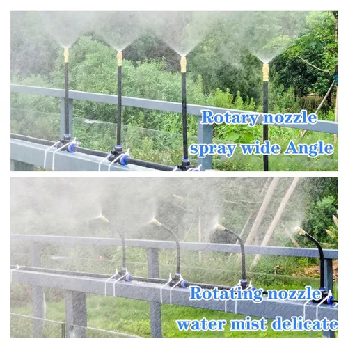 Miniatura 5 de Sistema de riego automático de refrigeración por niebla, sistema de nebulización de 33 pies y 10 boquillas de nebulización de latón, kit de rociador