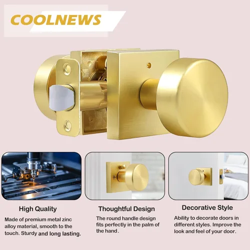Miniatura 2 de coolnews Pomos dorados para puerta interior, pomo de puerta de privacidad con cerradura, manija de puerta cuadrada resistente moderna para Oro