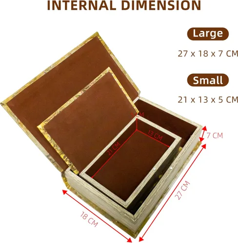 Miniatura 2 de Juego de 2 cajas decorativas en forma de libro, cajas de almacenamiento para baratijas y recuerdos, caja de almacenamiento en forma de libro