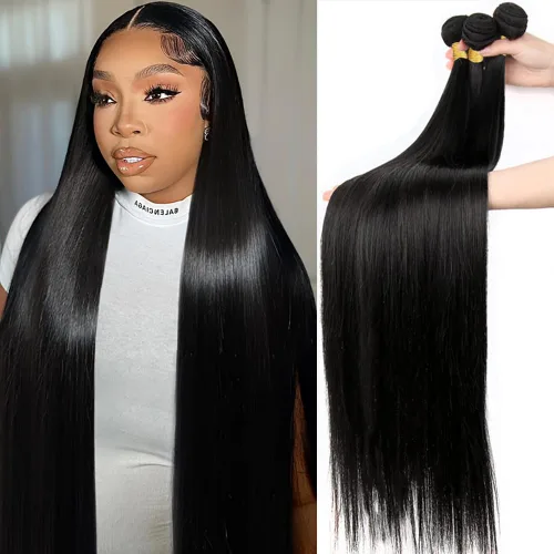 Miniatura 23 de Beautymoon Paquetes de cabello liso negro jet 4 manojos, cabello humano brasileño 14 16 18 20 pulgadas, 100% cabello virgen sin procesar liso, 4