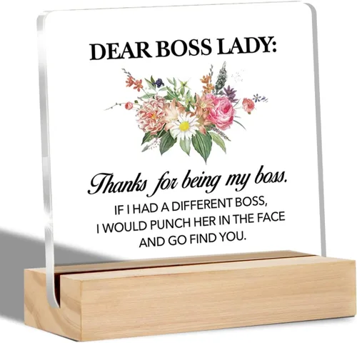 Regalos para jefa para mujer Estimada señora jefe Letrero decorativo transparente para escritorio Regalo para señora jefe Letrero floral acrílico