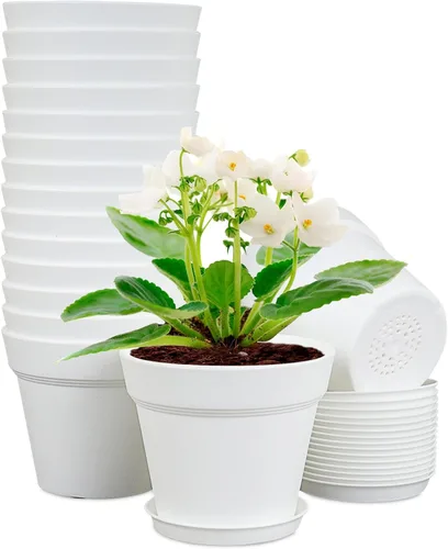 Miniatura 16 de Meowell Macetas de plástico de 6 pulgadas, paquete de 16 macetas para plantas de interior y exterior, macetas con agujeros de drenaje y platillos