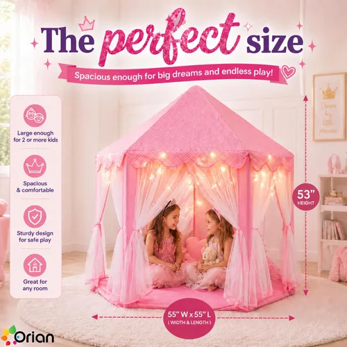 Miniatura 2 de ORIAN Tienda de campaña Princess Castle Playhouse para niñas con luces LED de estrella – Para interiores y exteriores, tienda de campaña grande