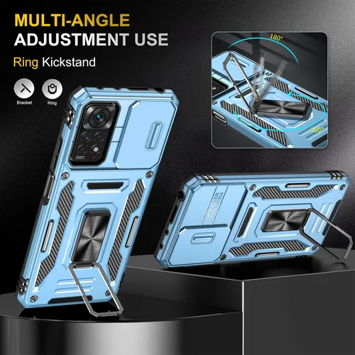 Miniatura 2 de Wefor XiaoMi RedMi Note 11 (4G) - Funda con cubierta para cámara deslizante, soporte de anillo magnético de 360° mejorado grado militar a prueba