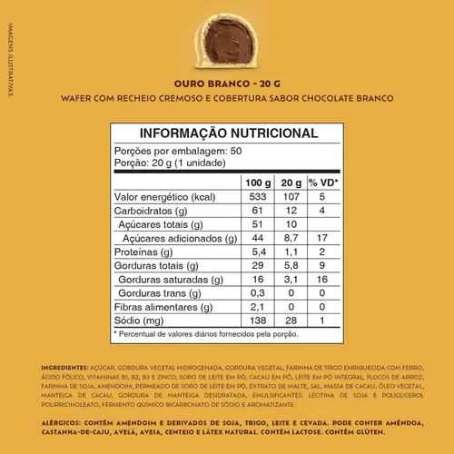 Miniatura 2 de Lacta Ouro Branco Bombon 1 kg (2.2 lbs) - 1 Pack