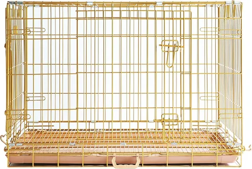 Miniatura 3 de HOMEY PET Jaula de Cobre Dorado para Perros de 91 cm, Jaula Portátil Plegable de Alambre de Metal para Perros, con Parrilla de Piso Extraíble