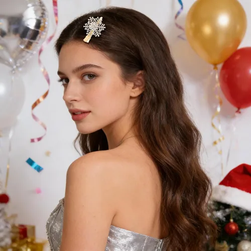 Miniatura 5 de Pinzas para el cabello con copos de nieve, Navidad, vacaciones, con diamantes de imitación, horquilla de copo de nieve, pasador de invierno, boda